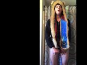 Teen releases stringy load wearing north face and spirithood