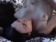 Skinny shemale cums in her own mouth