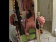 On her four sucking in the mirror