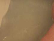 Enjoying my big fat balls in hot bath no cumshot