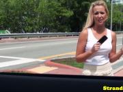 Stranded blonde fucked closeup in dudes car