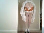 White lace Slip And Panties with White Stockings