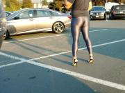 Public Crossdress Shiny Silver Leggings 4.5 inch heels