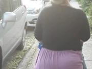 Big ass jiggling and walking purple dress