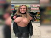 Flash natural tits in grocery store