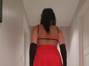 Me CD play sexy red Mini shirt Nylon Stayup Thong and bra