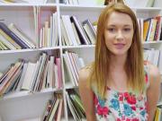 Redhead teen POV doggystyled in the library