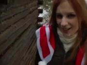 German redhead takes cum outside