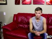 Twink pulls on his big fat dong right after the interview