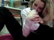 Blonde Italian Girl smelling her white socks