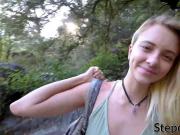 Petite Riley Star fucks stepdaddys big cock outdoors POV