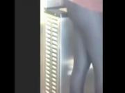 ass in tight leggings in cafe