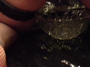 Wife squirting in glass bowl