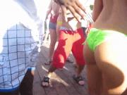 Teen with bikini thong dancing on a pool party !