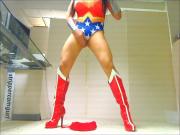 Sexy Sissy Crossdresser dancing in Wonder Woman Leotard