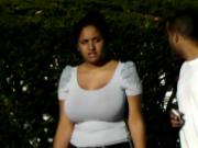 candids - busty girl huge tits tight gray top