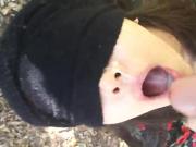 Young couple have blowjob outside