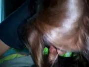 Girlfriend with a nice boobs sucks dick