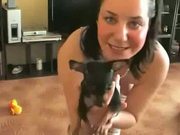 Girlfriend Plays With Her Pooch Naked