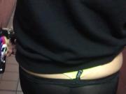 Black spandex with yellow thong public