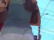 White hot pants crawl into her butt crack