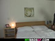 Big cocked guy helps his brunette girlfriend