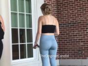 College Chick blue leggings candid ass