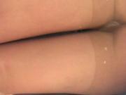 Upskirt: Tan Pantyhose And White Folded Thong 008