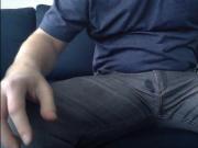Guy rubs his small dick over his jeans and prematurely cums