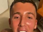 Cute cocksucker begs for straight load in bathroom