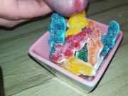 Sweet candies sprayed with cum