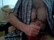 Hairy chest daddy jerking and shoot a nice load