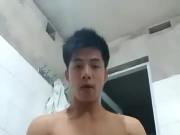 Asian boy cum in bathroom