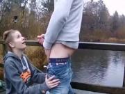 Public blowjob and cumshot