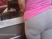 candid latina see thru gray pants