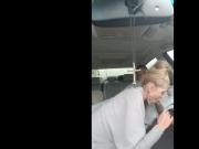 white MILF sucks BBC in public - amteur blowjob in a car