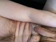 Handsfree cumshot with glassdildo