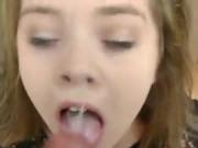 Blowjob and facial for blonde girl