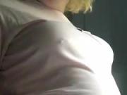 BBW Blonde with bellybutton piercing teases her big belly
