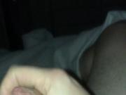 Wanking my shaved uncut chick with massive cumshot