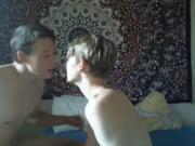 Two cute twinks play around on webcam