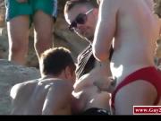 Threesome in the gay nudist beach