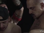 Bunch of hung gay studs have hardcore bareback group sex