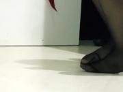 Candid Sexy Black Nylons Pantyhose Tired Feet & Legs