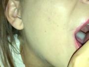 Homemade cum on tongue and swallow