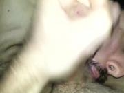 Late night cock sucking, ball licking and cumshot