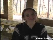Cute teen football girl Kitty wants to play