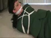 Businesswoman hogtied