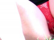 Upskirt red lace panties
