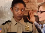 A sexy black girl is caught and disciplined by two white female officers